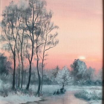 Картина под названием "зимний закат" - Nina Toman, Подлинное произведение искусства, Масло Установлен на картон