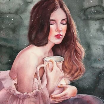 Painting titled "A girl with a jug" by Nina Ingilevich, Original Artwork, Watercolor