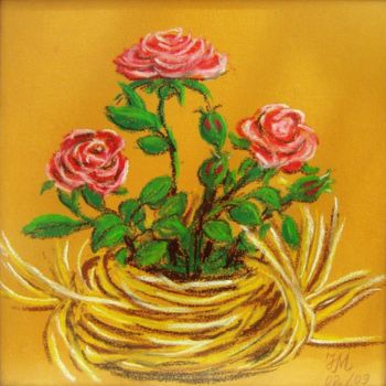 Peinture intitulée "Roses in straw /Роз…" par Nina Mitkova, Œuvre d'art originale, Huile