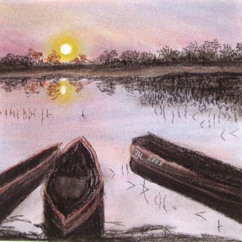 Картина под названием "three boats /Три ло…" - Nina Mitkova, Подлинное произведение искусства, Масло