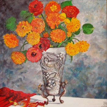 Pintura intitulada "Vase with bird /Ваз…" por Nina Mitkova, Obras de arte originais, Óleo