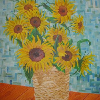 Painting titled "Sunflowers in baske…" by Nina Mitkova, Original Artwork, Oil