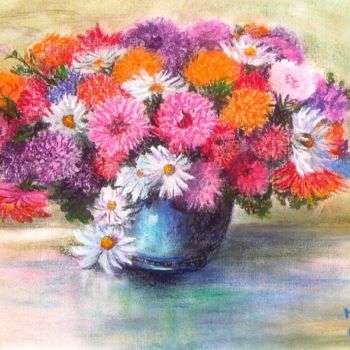 Pintura titulada ""Flowers"/"Цветница"" por Nina Mitkova, Obra de arte original, Oleo