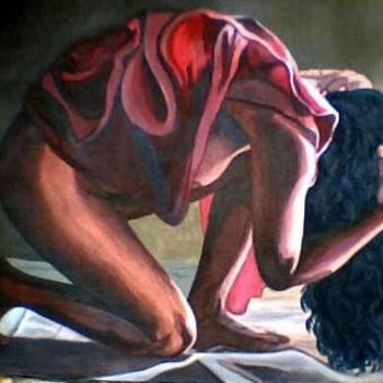 Painting titled "Mulata en Rojo" by Nina Reyes Guzmán, Original Artwork