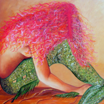 Pintura titulada "Sirena desnuda" por Nina Reyes Guzmán, Obra de arte original, Oleo