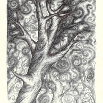 Dessin intitulée "forêt enfumée" par Nina Seror, Œuvre d'art originale, Stylo à bille