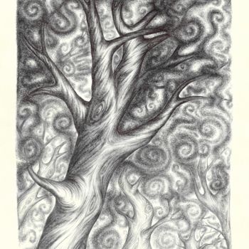 Drawing titled "forêt enfumée" by Nina Seror, Original Artwork, Ballpoint pen