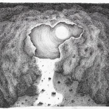 Dessin intitulée "Grotte et soleil" par Nina Seror, Œuvre d'art originale, Marqueur