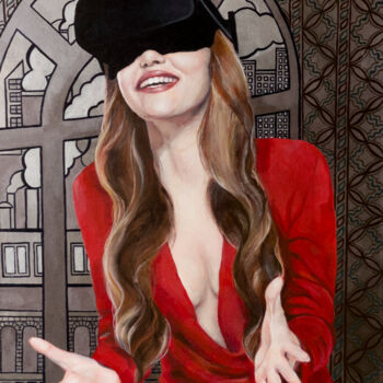「Denying reality」というタイトルの絵画 Nina Liutovaによって, オリジナルのアートワーク, アクリル ウッドストレッチャーフレームにマウント