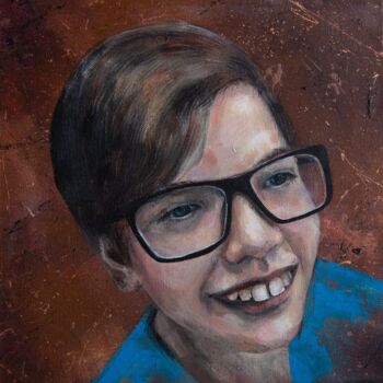 Painting titled "Portrait of a boy P…" by Nina Liutova, Original Artwork, Acrylic Mounted on Wood Stretcher frame