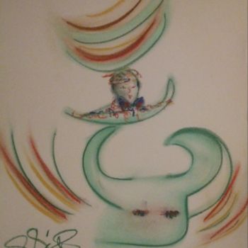 Drawing titled "l'ENFANT TAUREAU" by Arqué, Original Artwork, Pastel