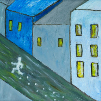 Painting titled "Running from …" by Ninel Fedenko, Original Artwork, Oil Mounted on Wood Stretcher frame