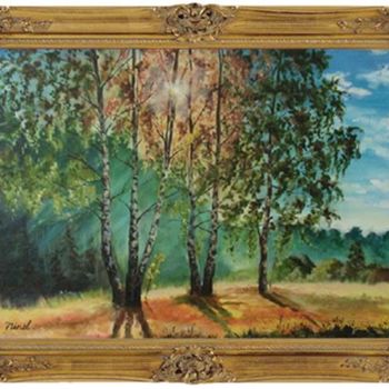Painting titled "Пейзаж с березами" by Ninel, Original Artwork, Oil