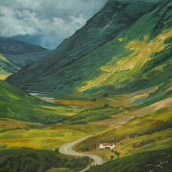 Peinture intitulée "The Green Valley" par Ninfa Fluida Gallery, Œuvre d'art originale, Huile Monté sur Panneau de bois