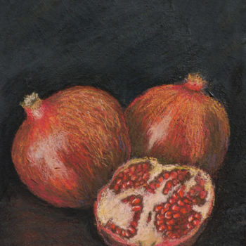 Painting titled "Pomegranates" by Nino Gudadze, Original Artwork, Pastel
