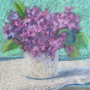 Malerei mit dem Titel "Violet flowers" von Nino Gudadze, Original-Kunstwerk, Pastell