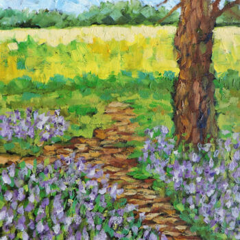 Peinture intitulée "purple flower meadow" par Nino Gudadze, Œuvre d'art originale, Huile