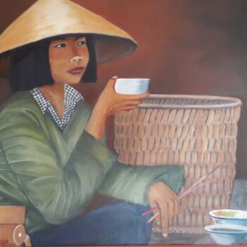 Pintura titulada "pause déjeuner" por Nicole Plisson, Obra de arte original, Oleo