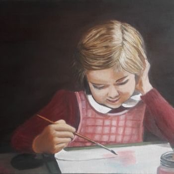 Painting titled "jeune artiste" by Nicole Plisson, Original Artwork, Oil