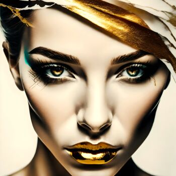 Digitale Kunst getiteld "Splashn'Gold No.7" door Ninn, Origineel Kunstwerk, AI gegenereerde afbeelding