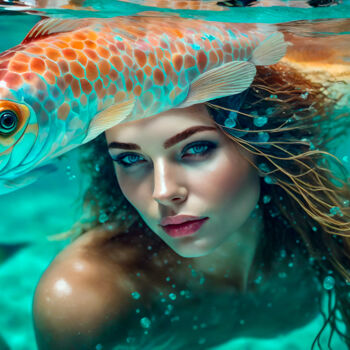 Digitale Kunst getiteld "Mermaid No.3" door Ninn, Origineel Kunstwerk, AI gegenereerde afbeelding