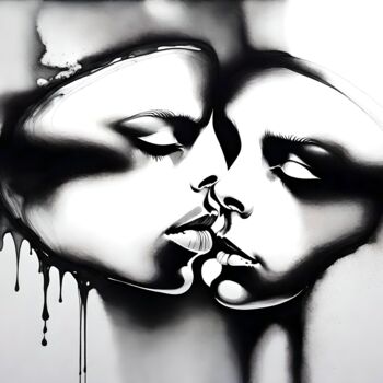 Digitale Kunst getiteld "The Kiss No.4" door Ninn, Origineel Kunstwerk, AI gegenereerde afbeelding