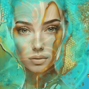 Digital Arts titled "Turquoise Honey No.2" by Ninn, Original Artwork, Digital Collage