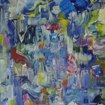 Painting titled "Abstrait bleu-jaune" by Ninon Vignol, Original Artwork