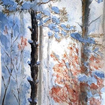 Pintura titulada "Winter forest" por Nina Polunina, Obra de arte original, Acuarela