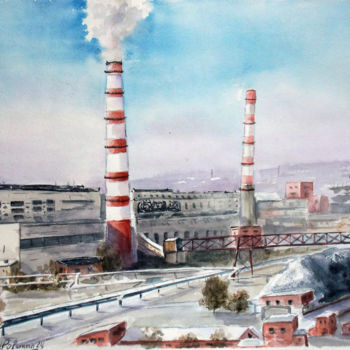 Pintura titulada "Industrial area 1" por Nina Polunina, Obra de arte original, Acuarela