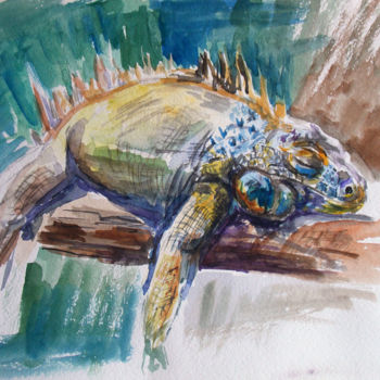 Painting titled "Chameleon" by Nina Polunina, Original Artwork, Watercolor