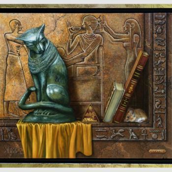 Painting titled "LE CHAT EGYPTIEN." by Lucette Philippe Niord, Original Artwork