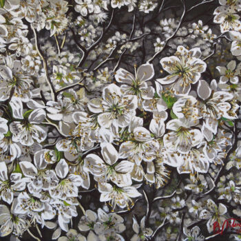Painting titled "Flowers" by Bogdan Nitescu, Original Artwork, Oil Mounted on Wood Stretcher frame
