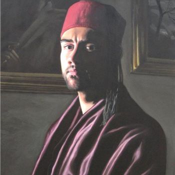 Painting titled "Self Portrait" by Bogdan Nitescu, Original Artwork, Oil Mounted on Wood Stretcher frame