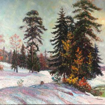 Ζωγραφική με τίτλο "Зимний пейзаж" από Aidar Galimov, Αυθεντικά έργα τέχνης, Λάδι
