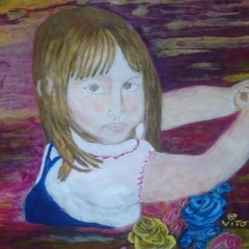 Schilderij getiteld "Petite fille" door Chrysanthou, Origineel Kunstwerk, Gouache