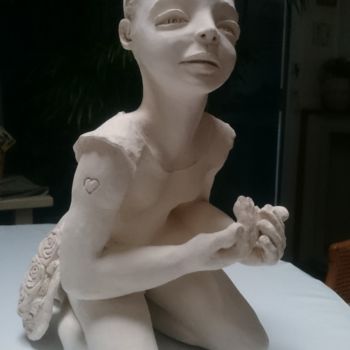 Sculpture titled "Jeune fille à la pl…" by Chrysanthou, Original Artwork, Clay
