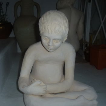 Sculpture titled "Portrait enfant (mo…" by Chrysanthou, Original Artwork, Clay