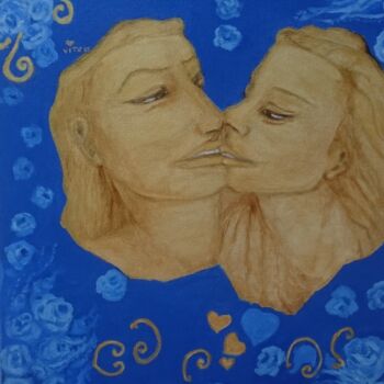 Peinture intitulée "Le baiser 💋" par Chrysanthou, Œuvre d'art originale, Huile Monté sur Châssis en bois