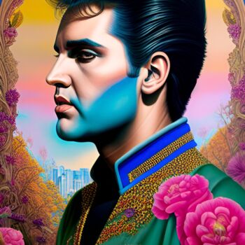 Digitale Kunst getiteld "The King of Rock an…" door Nivaldo Nieto Ortega, Origineel Kunstwerk, AI gegenereerde afbeelding