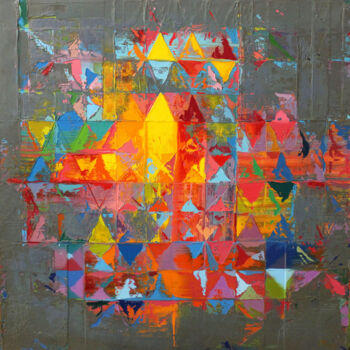 Картина под названием "Abstract-188 Cosmic…" - Nivas Kanhere, Подлинное произведение искусства, Масло