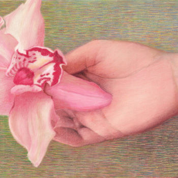 「HOLDING A FLOWER Or…」というタイトルの描画 Nives Palmićによって, オリジナルのアートワーク, パステル
