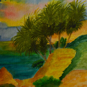Peinture intitulée "coucher-de-soleil-m…" par Nizard Dominique, Œuvre d'art originale, Aquarelle