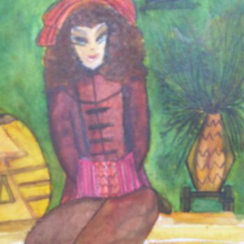 Painting titled "femme6-32x24.jpg" by Nizard Dominique, Original Artwork, Watercolor