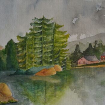 Peinture intitulée "lac-de-montagne-30x…" par Nizard Dominique, Œuvre d'art originale, Aquarelle