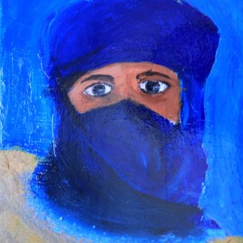 Peinture intitulée "Homme Bleu - Desert…" par Nizar Tabbai, Œuvre d'art originale, Pastel
