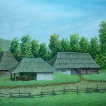 Pintura intitulada "ethno house" por Njegos Arnaut, Obras de arte originais, Óleo