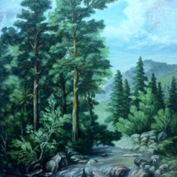 Painting titled "mountain stream" by Njegos Arnaut, Original Artwork, Oil