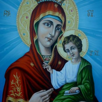 Painting titled "Mother of God" by Njegos Arnaut, Original Artwork, Oil