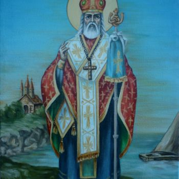 Painting titled "St. Nicholas" by Njegos Arnaut, Original Artwork, Oil